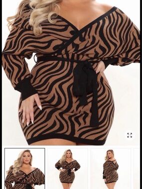 Brown & Black Print Sweater Dress